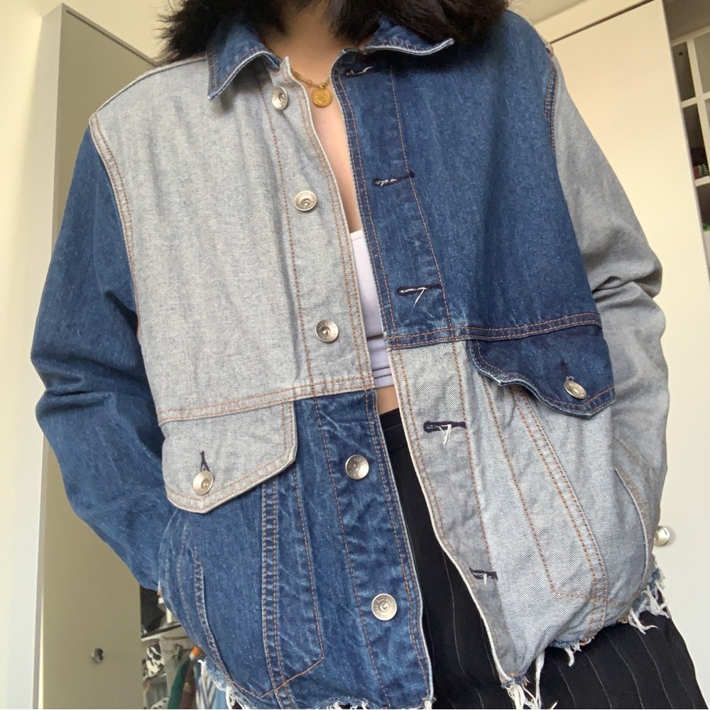 Patchwork Distressed Denim Jacket - image 3